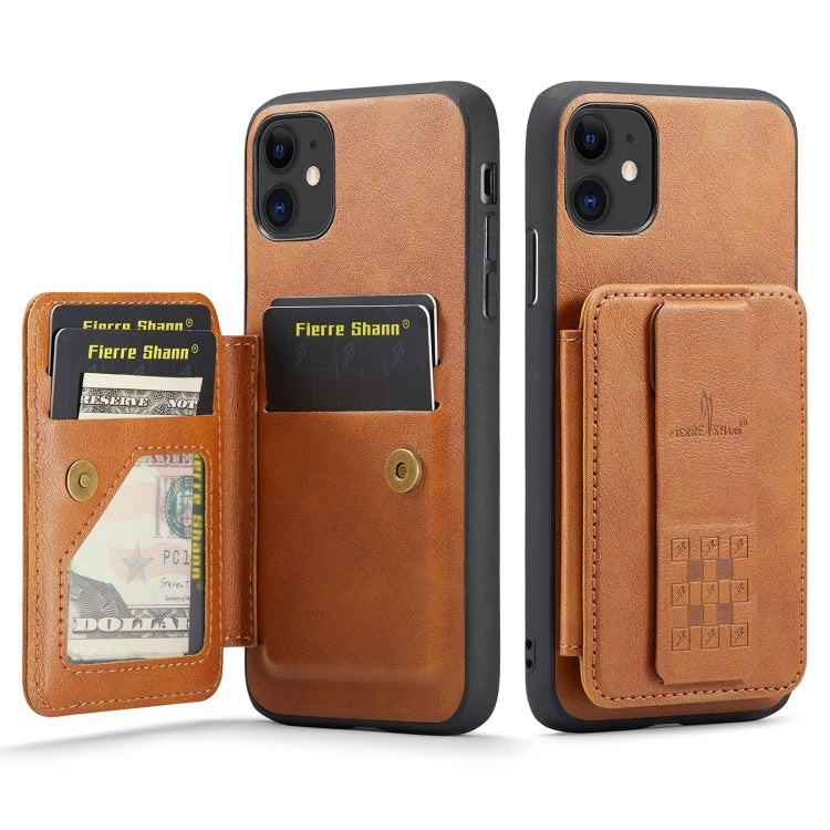 Fierre Shann Oil Wax Cow Leather Card Holder Back Phone Case, For iPhone 12 / 12 Pro, For iPhone 12 Pro Max, For iPhone 11 Pro Max, For iPhone 11, For iPhone 11 Pro