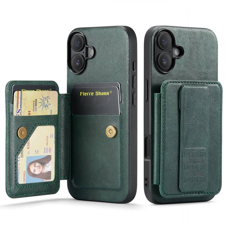 Fierre Shann Oil Wax Cow Leather Card Holder Back Phone Case, For iPhone 16 Pro Max, For iPhone 16 Pro, For iPhone 16 Plus, For iPhone 16, For iPhone 15 Pro Max