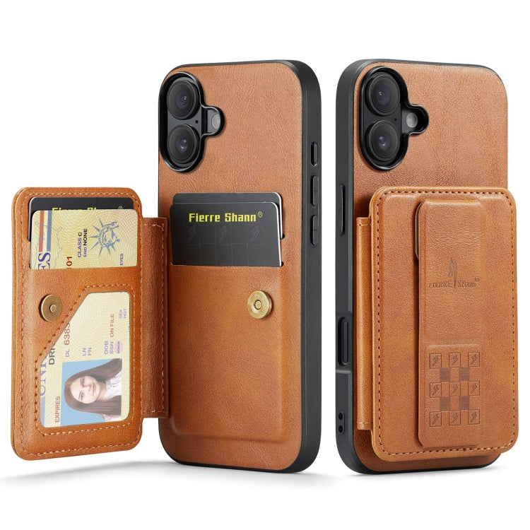 Fierre Shann Oil Wax Cow Leather Card Holder Back Phone Case, For iPhone 16 Pro Max, For iPhone 16 Pro, For iPhone 16 Plus, For iPhone 16, For iPhone 15 Pro Max