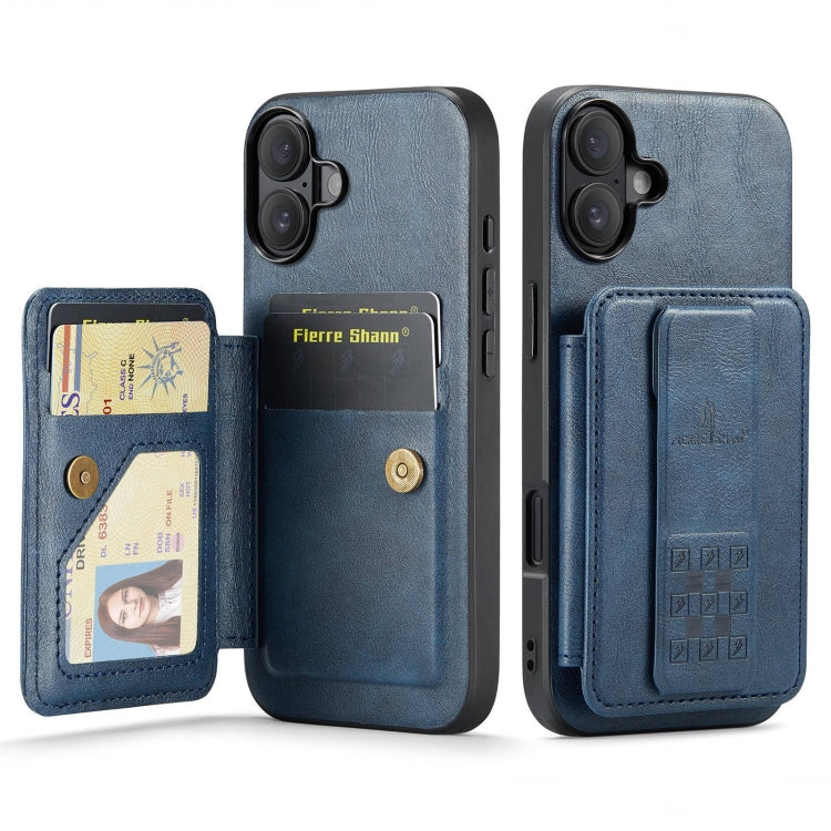 Fierre Shann Oil Wax Cow Leather Card Holder Back Phone Case, For iPhone 16 Pro Max, For iPhone 16 Pro, For iPhone 16 Plus, For iPhone 16, For iPhone 15 Pro Max