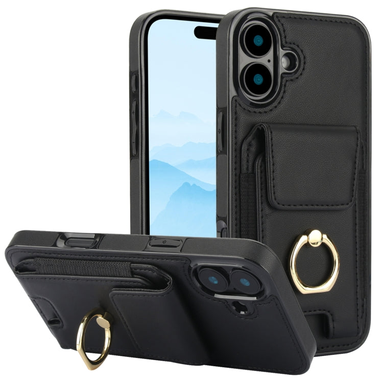 Elastic Card Bag Ring Holder Phone Case, For iPhone 16 Pro Max, For iPhone 16 Pro, For iPhone 16 Plus, For iPhone 16, For iPhone 15 Pro Max