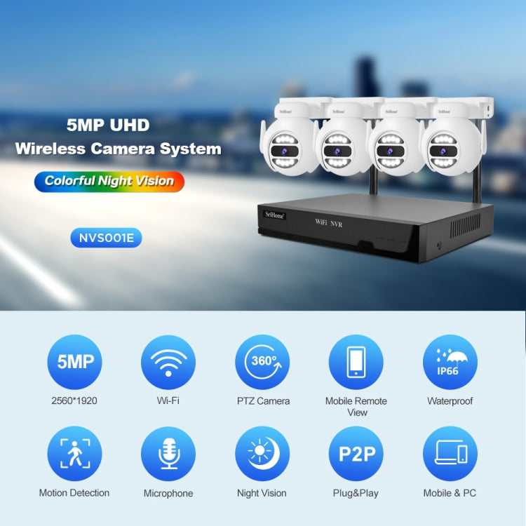 SriHome NVS001E-IPC047 Ultra HD 4 Channel WiFi Network Video Recorder Set, US Plug, UK Plug, EU Plug, AU Plug