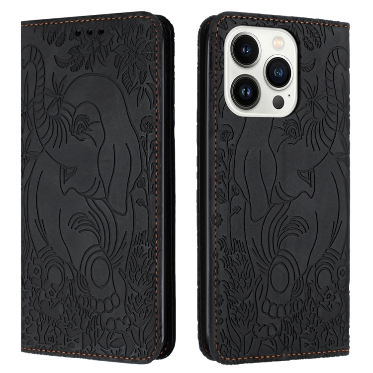 Retro Elephant Embossed Leather Phone Case, For iPhone 16 Pro Max, For iPhone 16 Pro, For iPhone 16 Plus, For iPhone 16, For iPhone 15 Pro Max, For iPhone 15 Pro, For iPhone 15 Plus, For iPhone 15