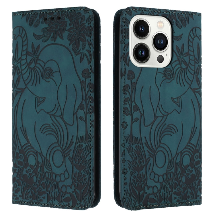 Retro Elephant Embossed Leather Phone Case, For iPhone 16 Pro Max, For iPhone 16 Pro, For iPhone 16 Plus, For iPhone 16, For iPhone 15 Pro Max, For iPhone 15 Pro, For iPhone 15 Plus, For iPhone 15