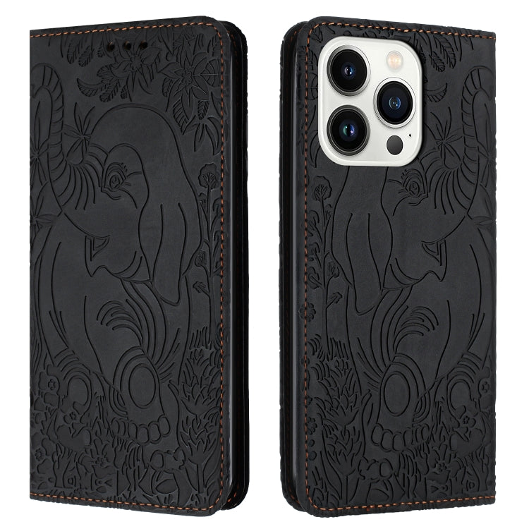 Retro Elephant Embossed Leather Phone Case, For iPhone 16 Pro Max, For iPhone 16 Pro, For iPhone 16 Plus, For iPhone 16, For iPhone 15 Pro Max, For iPhone 15 Pro, For iPhone 15 Plus, For iPhone 15