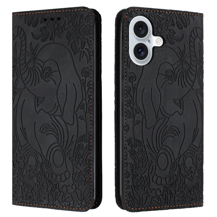 Retro Elephant Embossed Leather Phone Case, For iPhone 16 Pro Max, For iPhone 16 Pro, For iPhone 16 Plus, For iPhone 16, For iPhone 15 Pro Max, For iPhone 15 Pro, For iPhone 15 Plus, For iPhone 15