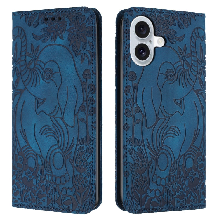 Retro Elephant Embossed Leather Phone Case, For iPhone 16 Pro Max, For iPhone 16 Pro, For iPhone 16 Plus, For iPhone 16, For iPhone 15 Pro Max, For iPhone 15 Pro, For iPhone 15 Plus, For iPhone 15