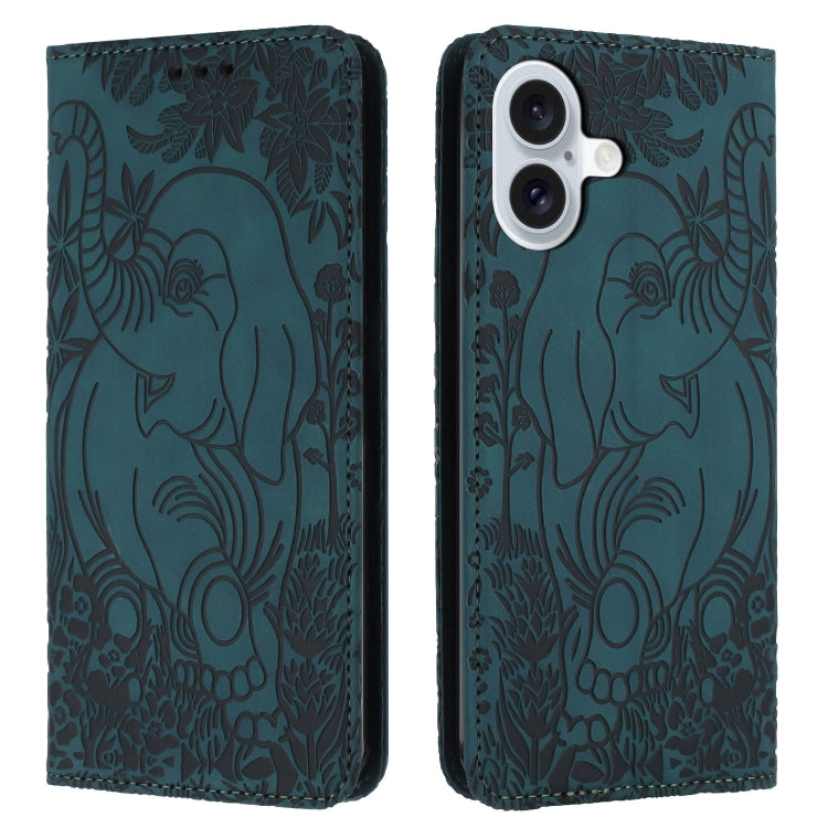 Retro Elephant Embossed Leather Phone Case, For iPhone 16 Pro Max, For iPhone 16 Pro, For iPhone 16 Plus, For iPhone 16, For iPhone 15 Pro Max, For iPhone 15 Pro, For iPhone 15 Plus, For iPhone 15