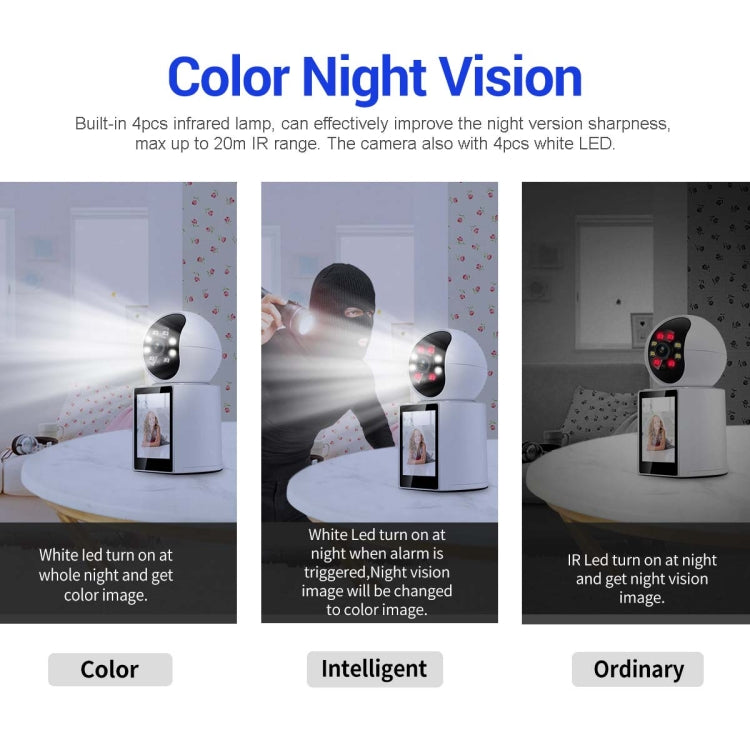 ESCAM QF104 One Click Video Call 3MP Indoor Humanoid Detection Audible Alarm Color Night Version Smart WiFi Camera, AU Plug, US Plug, UK Plug, EU Plug