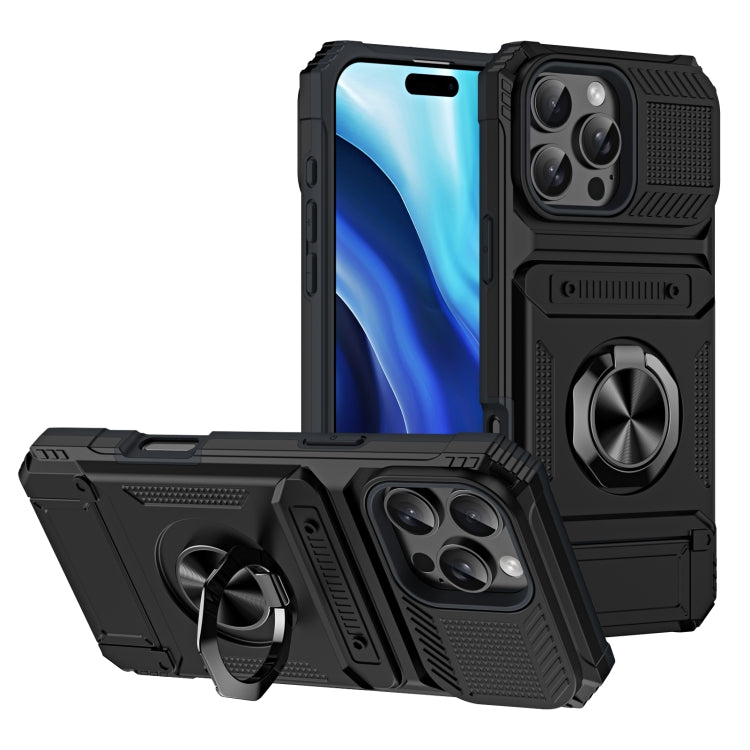 TPU+PC Shockproof Card Phone Case with Metal Ring Holder, For iPhone 16 Pro Max, For iPhone 16 Pro, For iPhone 16 Plus, For iPhone 16, For iPhone 15 Pro Max