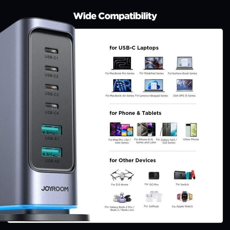 JOYROOM JR-TCM02 6 in 1 65W GaN 4 USB-C & 2 USB-A Multi-port Charger, EU Plug, UK Plug