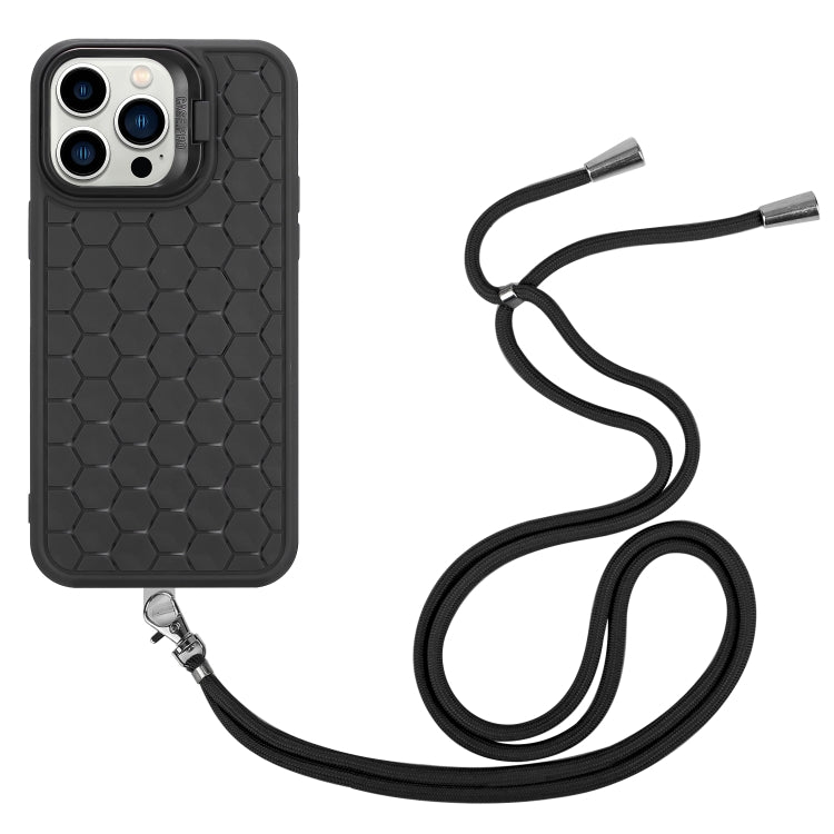 Honeycomb Radiating Holder TPU Phone Case with Lanyard, For iPhone 15 Pro, For iPhone 15 Plus, For iPhone 15, For iPhone 14 Plus, For iPhone 14