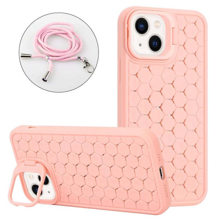 Honeycomb Radiating Holder TPU Phone Case with Lanyard, For iPhone 15 Pro Max, For iPhone 15 Pro, For iPhone 15 Plus, For iPhone 15