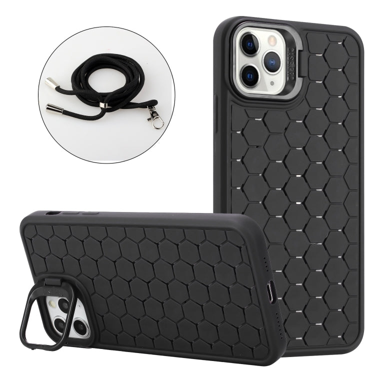 Honeycomb Radiating Holder TPU Phone Case with Lanyard, For iPhone 11 Pro