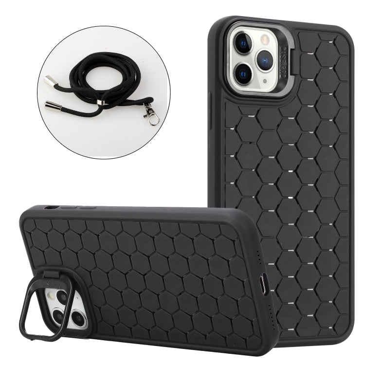 Honeycomb Radiating Holder TPU Phone Case with Lanyard, For iPhone 16 Pro Max, For iPhone 16 Pro, For iPhone 16 Plus, For iPhone 16, For iPhone 15 Pro Max