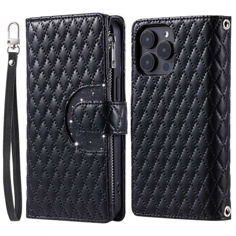 Glitter Lattice Zipper Wallet Leather Phone Case, For iPhone 13 Pro Max, For iPhone 13 Pro, For iPhone 13, For iPhone 12 / 12 Pro, For iPhone 12 Pro Max, For iPhone 11 Pro Max