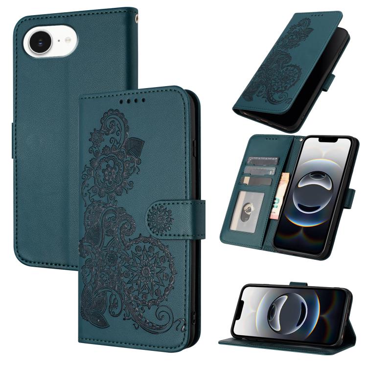Datura Flower Embossed Flip Leather Phone Case, For iPhone 17 Air, iPhone 16e, For iPhone 16 Pro Max