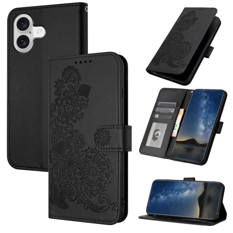 Datura Flower Embossed Flip Leather Phone Case, For iPhone 17 Pro Max, For iPhone 17 Pro, For iPhone 17