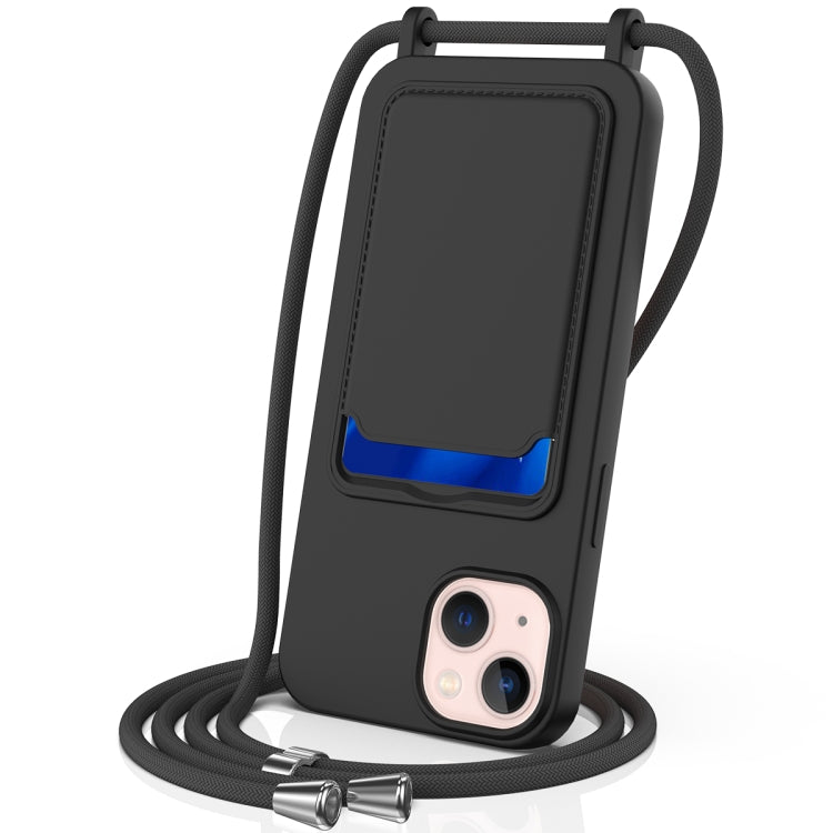 Integrated Card Bag Solid Color Liquid Silicone Phone Case with Lanyard, For iPhone 16 Pro Max, For iPhone 16 Pro, For iPhone 16 Plus, For iPhone 16, For iPhone 15 Pro Max, For iPhone 15 Pro, For iPhone 15 Plus, For iPhone 15