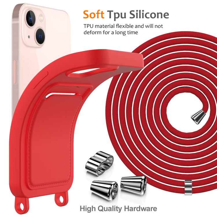 Integrated Card Bag Solid Color Liquid Silicone Phone Case with Lanyard, For iPhone 14 Plus, For iPhone 14, For iPhone 14 Pro, For iPhone 14 Pro Max, For iPhone 13 Pro Max, For iPhone 13 Pro, For iPhone 13, For iPhone 12