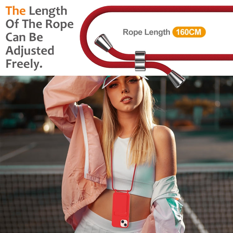 Integrated Card Bag Solid Color Liquid Silicone Phone Case with Lanyard, For iPhone 14 Plus, For iPhone 14, For iPhone 14 Pro, For iPhone 14 Pro Max, For iPhone 13 Pro Max, For iPhone 13 Pro, For iPhone 13, For iPhone 12