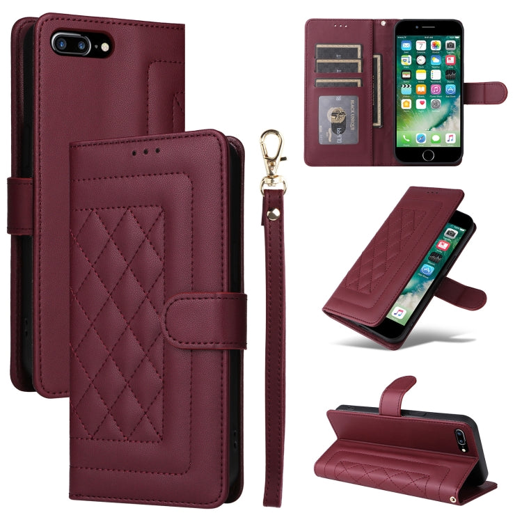 Diamond Lattice Leather Flip Phone Case, For iPhone 8 Plus / 7 Plus