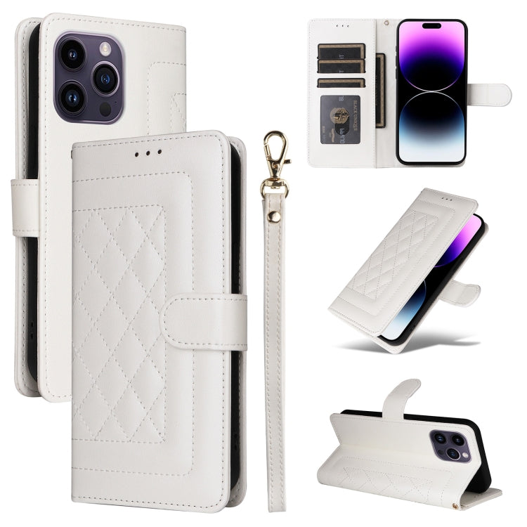 Diamond Lattice Leather Flip Phone Case, For iPhone 14, For iPhone 14 Pro, For iPhone 14 Pro Max