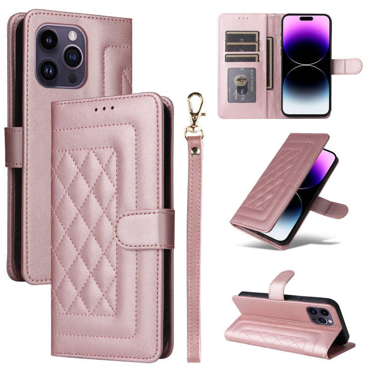 Diamond Lattice Leather Flip Phone Case, For iPhone 14, For iPhone 14 Pro, For iPhone 14 Pro Max