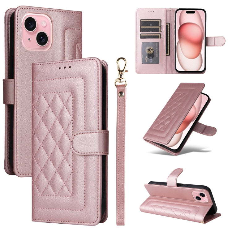 Diamond Lattice Leather Flip Phone Case, For iPhone 15 Pro Max, For iPhone 15 Pro, For iPhone 15 Plus, For iPhone 15