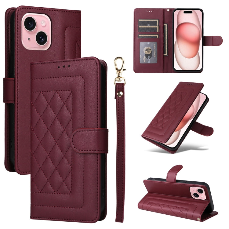 Diamond Lattice Leather Flip Phone Case, For iPhone 15 Pro Max, For iPhone 15 Pro, For iPhone 15 Plus, For iPhone 15