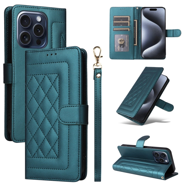 Diamond Lattice Leather Flip Phone Case, For iPhone 15 Pro Max, For iPhone 15 Pro, For iPhone 15 Plus, For iPhone 15