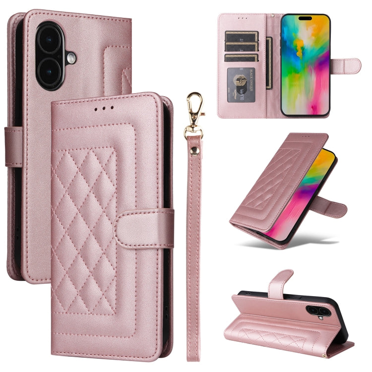 Diamond Lattice Leather Flip Phone Case, For iPhone 16 Pro Max, For iPhone 16 Pro, For iPhone 16 Plus, For iPhone 16