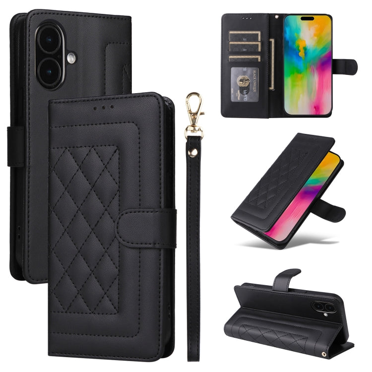 Diamond Lattice Leather Flip Phone Case, For iPhone 16 Pro Max, For iPhone 16 Pro, For iPhone 16 Plus, For iPhone 16