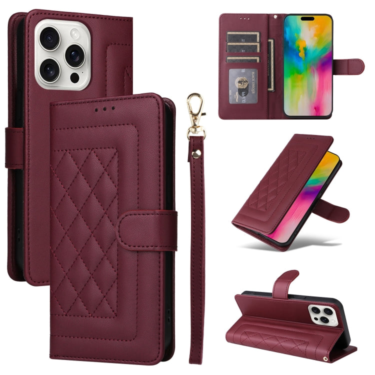 Diamond Lattice Leather Flip Phone Case, For iPhone 16 Pro Max, For iPhone 16 Pro, For iPhone 16 Plus, For iPhone 16