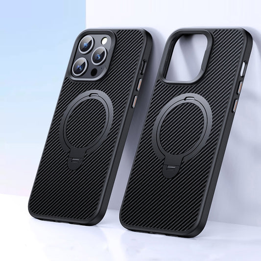 Double Ring MagSafe Holder Carbon Fiber Phone Case, For iPhone 13 Pro, For iPhone 12 / 12 Pro, For iPhone 12 Pro Max