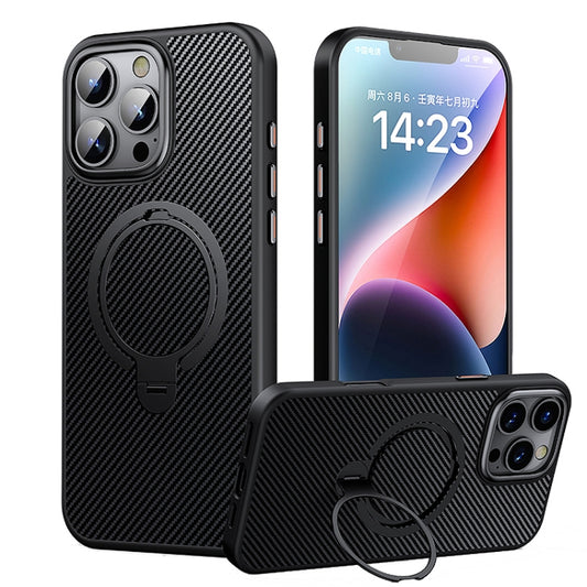 Double Ring MagSafe Holder Carbon Fiber Phone Case, For iPhone 16 Pro Max, For iPhone 16 Pro, For iPhone 16 Plus, For iPhone 16, For iPhone 15 Pro Max, For iPhone 15 Pro, For iPhone 15 Plus / 14 Plus, For iPhone 15, For iPhone 14 / 13, For iPhone 14 Pro