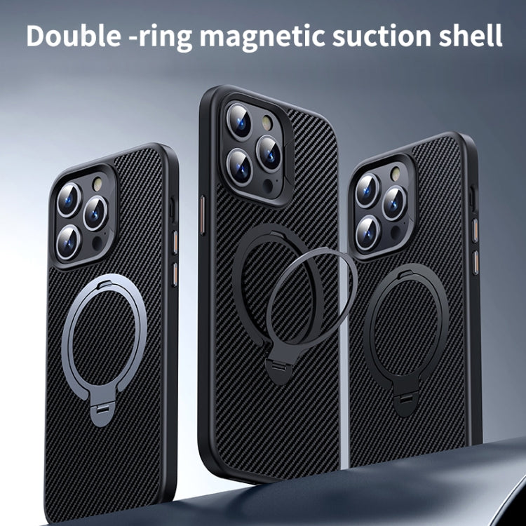 Double Ring MagSafe Holder Carbon Fiber Phone Case, For iPhone 16 Pro Max, For iPhone 16 Pro, For iPhone 16 Plus, For iPhone 16, For iPhone 15 Pro Max, For iPhone 15 Pro, For iPhone 15 Plus / 14 Plus, For iPhone 15, For iPhone 14 / 13, For iPhone 14 Pro