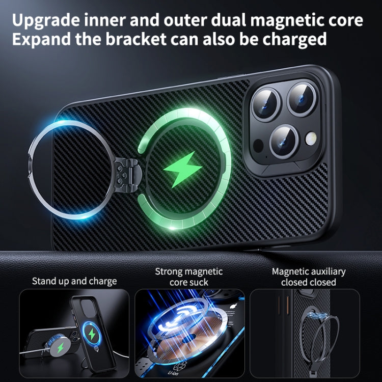 Double Ring MagSafe Holder Carbon Fiber Phone Case, For iPhone 13 Pro, For iPhone 12 / 12 Pro, For iPhone 12 Pro Max