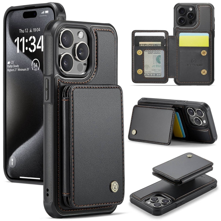 JEEHOOD J05 Business Magnetic Style RFID Leather Phone Case, For iPhone 16 Pro Max, For iPhone 16 Pro, For iPhone 16 Plus, For iPhone 16, For iPhone 15 Pro Max, For iPhone 15 Pro