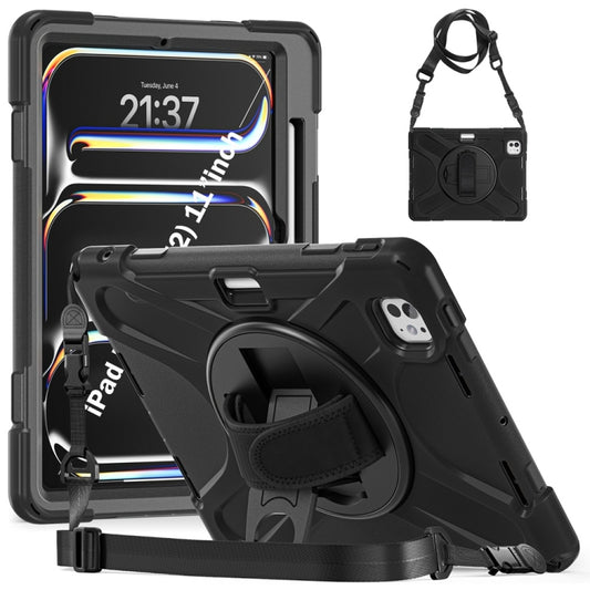Rotatable Holder Silicone Hybrid PC Tablet Case with Shoulder Strap, For iPad Pro 11 2024