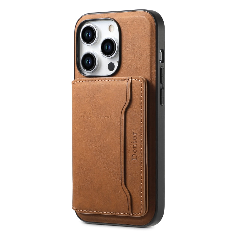 Denior D13 Retro Texture Leather MagSafe Card Bag Phone Case, For iPhone 16 Pro Max, For iPhone 16 Pro, For iPhone 16 Plus, For iPhone 16, For iPhone 15 Pro Max, For iPhone 15 Pro, For iPhone 15 Plus, For iPhone 15, For iPhone 14 Plus, For iPhone 13 / 14