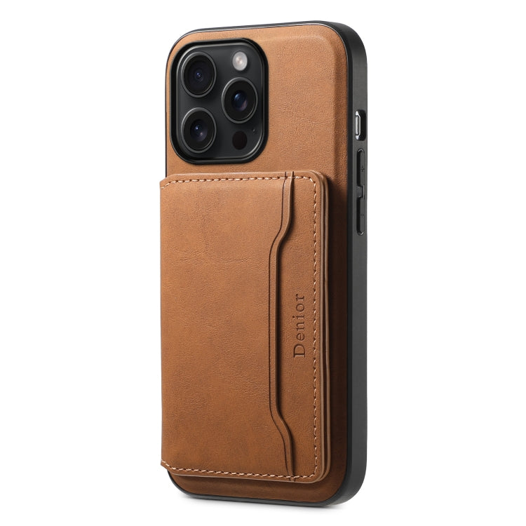 Denior D13 Retro Texture Leather MagSafe Card Bag Phone Case, For iPhone 16 Pro Max, For iPhone 16 Pro, For iPhone 16 Plus, For iPhone 16, For iPhone 15 Pro Max, For iPhone 15 Pro, For iPhone 15 Plus, For iPhone 15, For iPhone 14 Plus, For iPhone 13 / 14