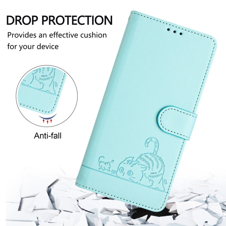 Cat Rat Embossed Pattern RFID Leather Phone Case with Lanyard, For Sony Xperia 10 IV