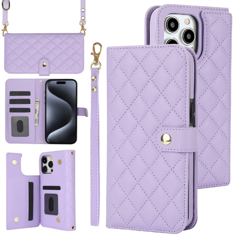 Crossbody Multifunction Rhombic Leather Phone Case, For iPhone 15 Pro Max, For iPhone 15 Pro, For iPhone 15 Plus, For iPhone 15