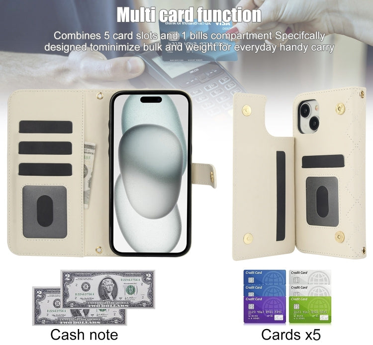 Crossbody Multifunction Rhombic Leather Phone Case, For iPhone 15 Plus, For iPhone 15, For iPhone 14 Plus