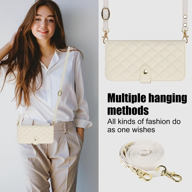 Crossbody Multifunction Rhombic Leather Phone Case, For iPhone 15 Plus, For iPhone 15, For iPhone 14 Plus