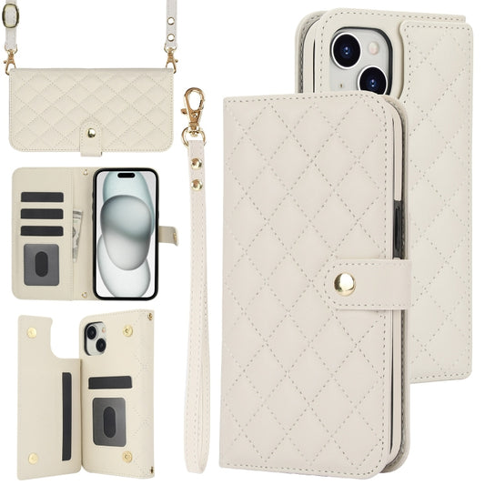 Crossbody Multifunction Rhombic Leather Phone Case, For iPhone 15 Plus, For iPhone 15, For iPhone 14 Plus