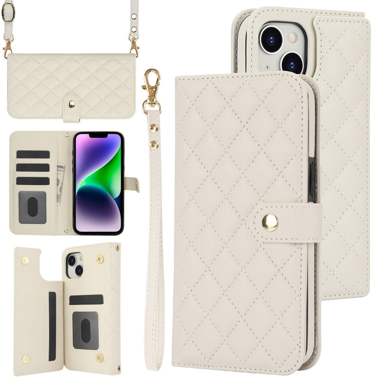Crossbody Multifunction Rhombic Leather Phone Case, For iPhone 15 Plus, For iPhone 15, For iPhone 14 Plus