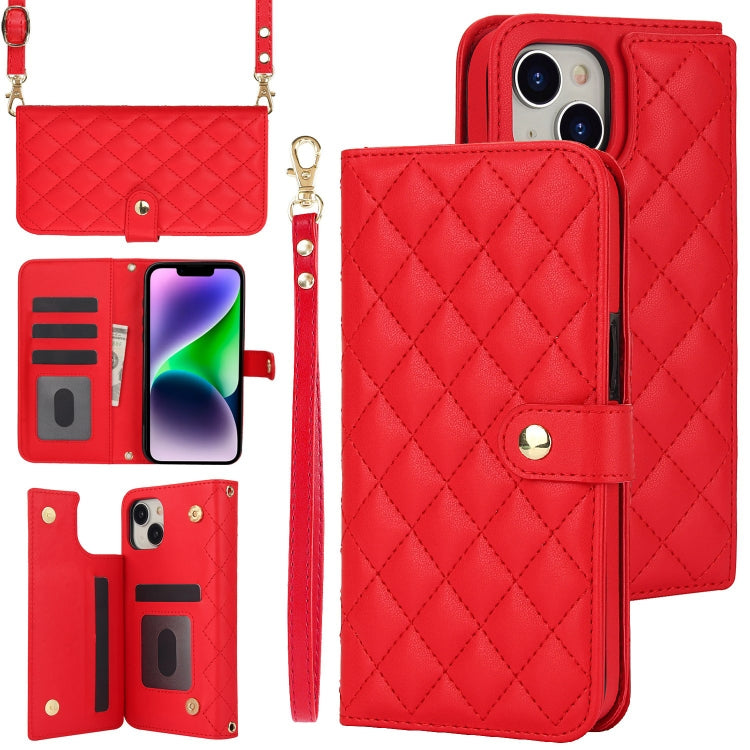 Crossbody Multifunction Rhombic Leather Phone Case, For iPhone 14 Plus, For iPhone 14 / 13, For iPhone 14 Pro, For iPhone 14 Pro Max