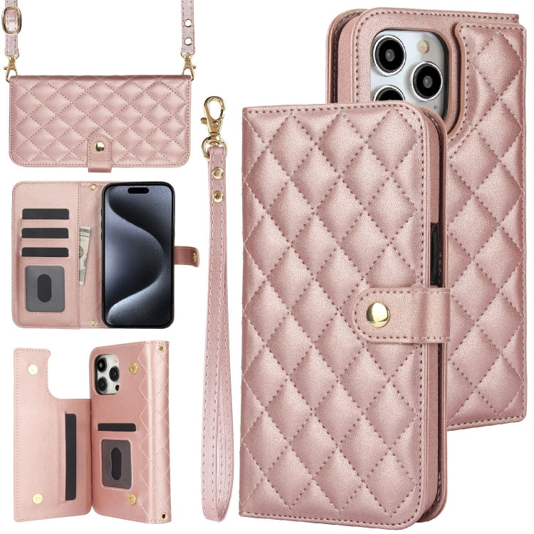 Crossbody Multifunction Rhombic Leather Phone Case, For iPhone 14 Plus, For iPhone 14 / 13, For iPhone 14 Pro, For iPhone 14 Pro Max